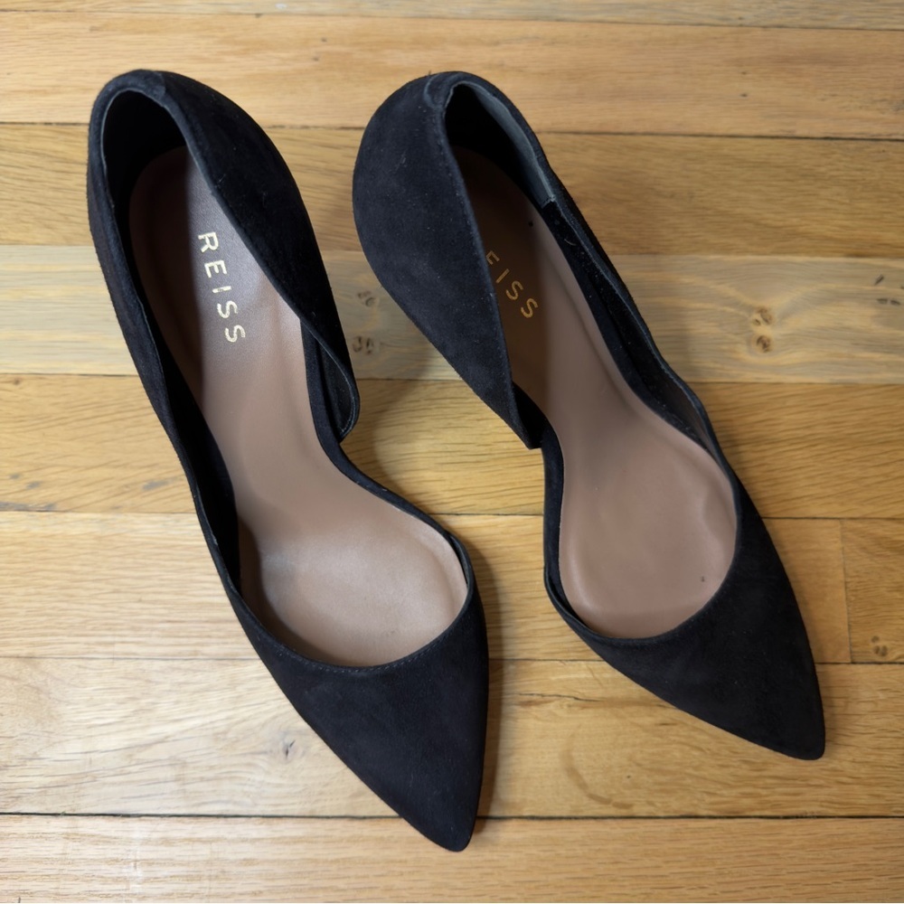 Reiss Black Suede Pointed Toe Pumps Size 40 - Picture 8 of 13